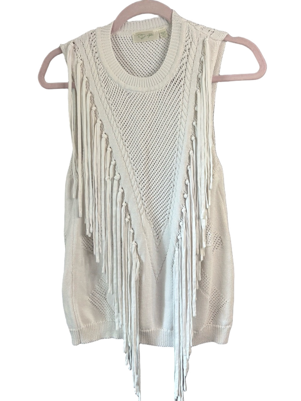 SD Collection Cream Fringe Knit Sleeveless Top